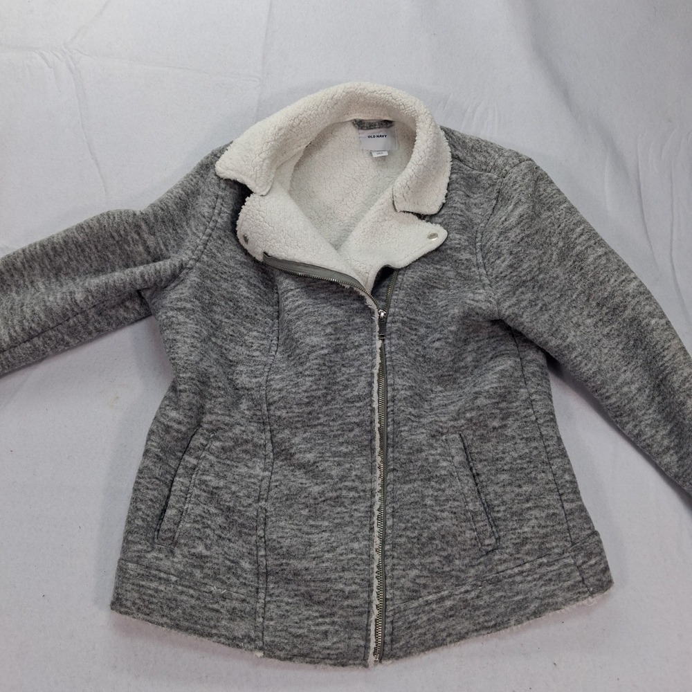 Old Navy Jacket Womens L Tall Moto Gray Sherpa Lined Asymmetrical Zip EUC